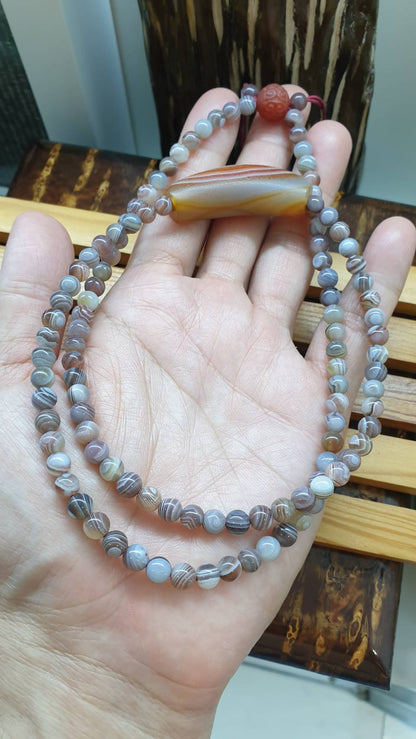 Onyx Dzi Beaded Necklace 26 inch  | Naturally Banded Gemstone Beads