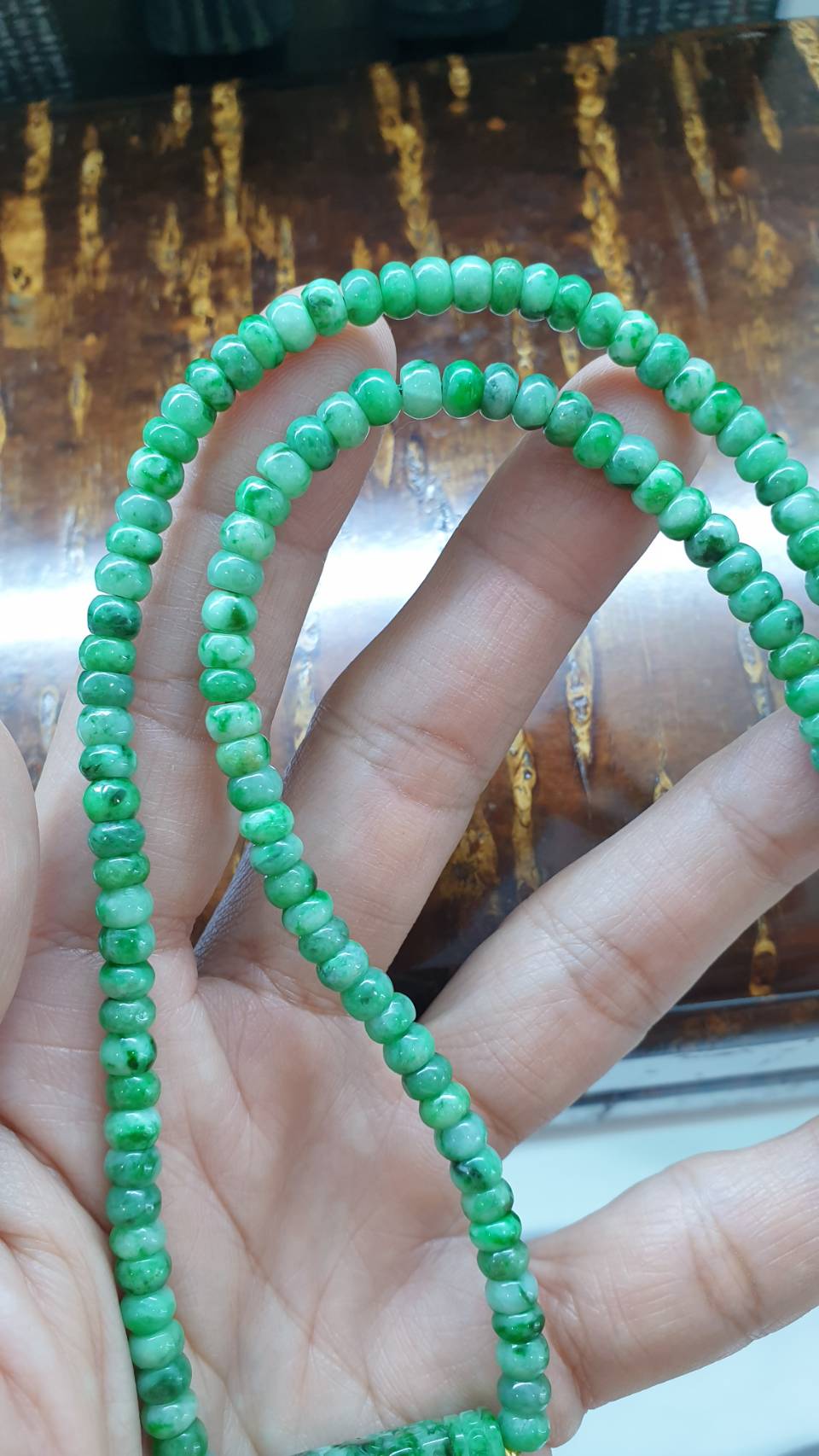 Jade Ru Yi & Abacus Beads Necklace (18") | 24K Gold Beads & 9K Gold Lobster Lock | Type A - Natural Green Jadeite