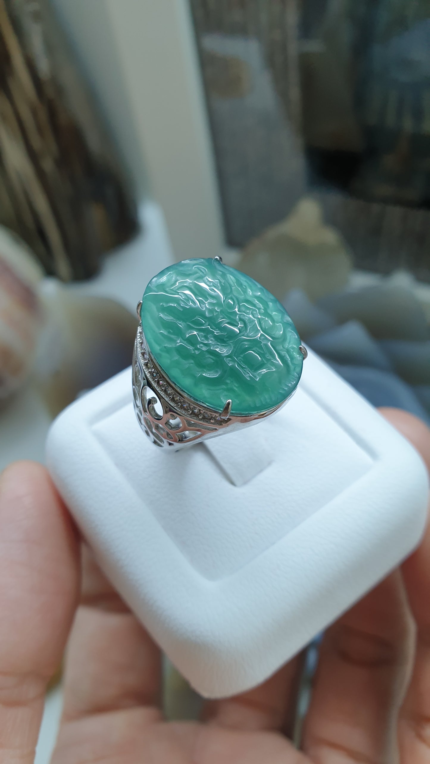 🐲 Icy Blue Jade Dragon Ring (Adjustable - Free Size) | Sterling Silver | Type A Natural Jadeite
