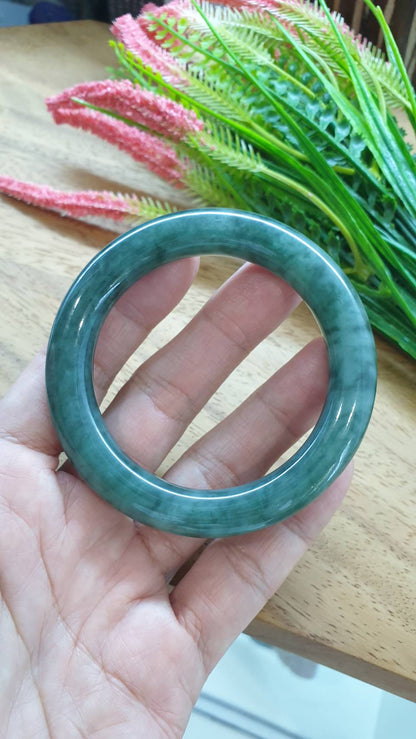 Jade Cylindrical Bangle S55.8 Fei Cui Green Type A Myanmar Jadeite Two Tone