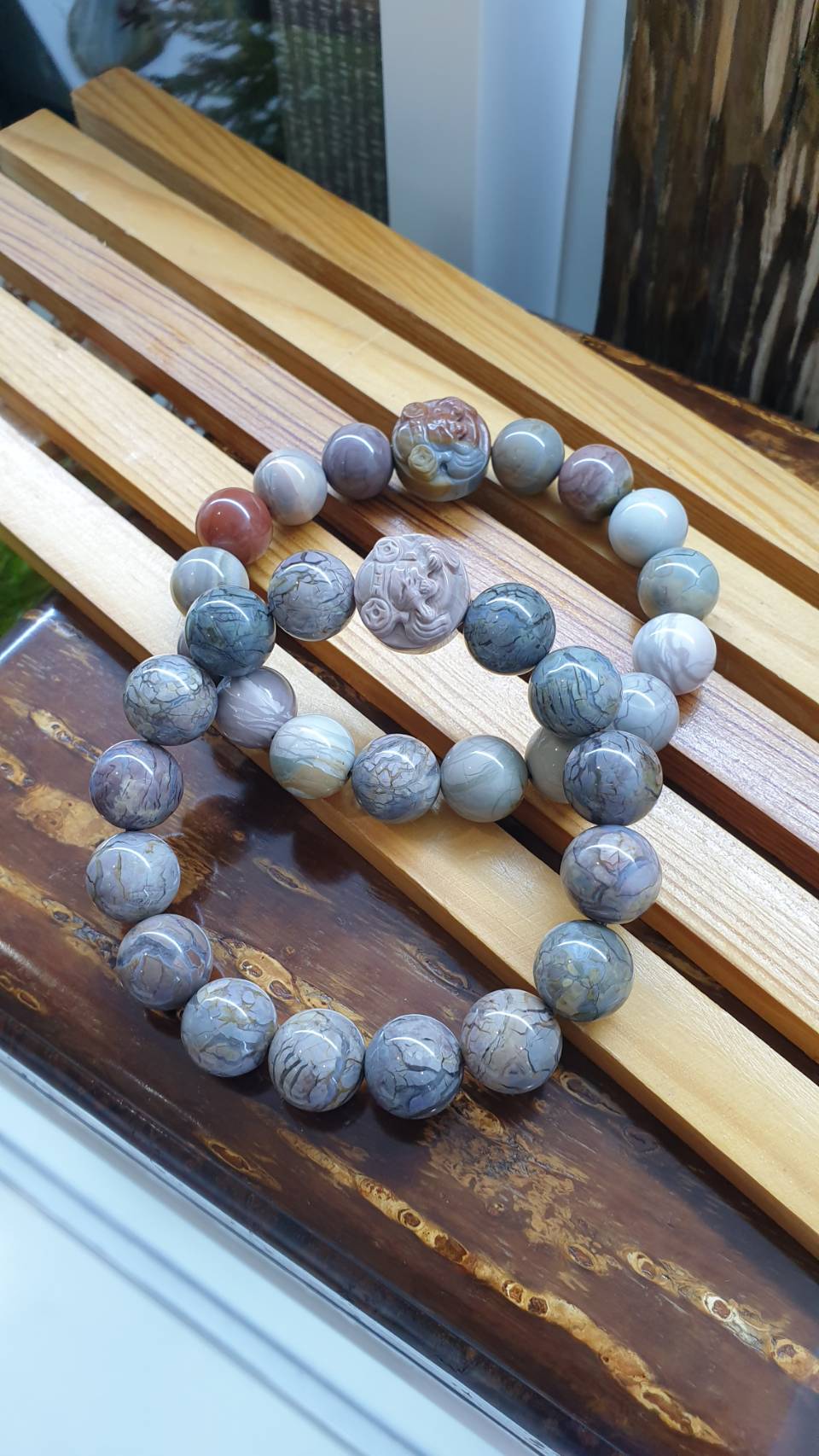 Alxa Jasper Prosperity Bracelets with Cai Shen Ye Charm 18 cm - Natural stones