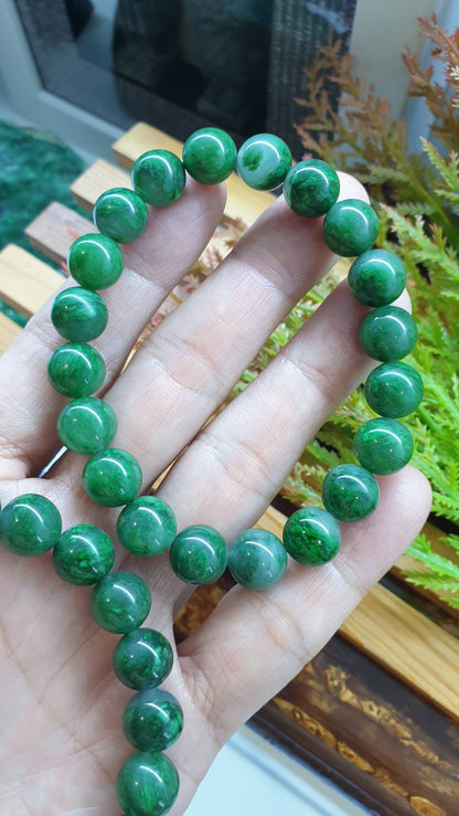 Mawsitsit Fei Cui Bracelet 17cm Watery Translucent Type A Natural Jade 10.5mm Beads