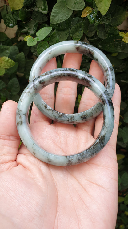 Natural Jade Bangles S59 Black Moss Blue Type A Jadeite