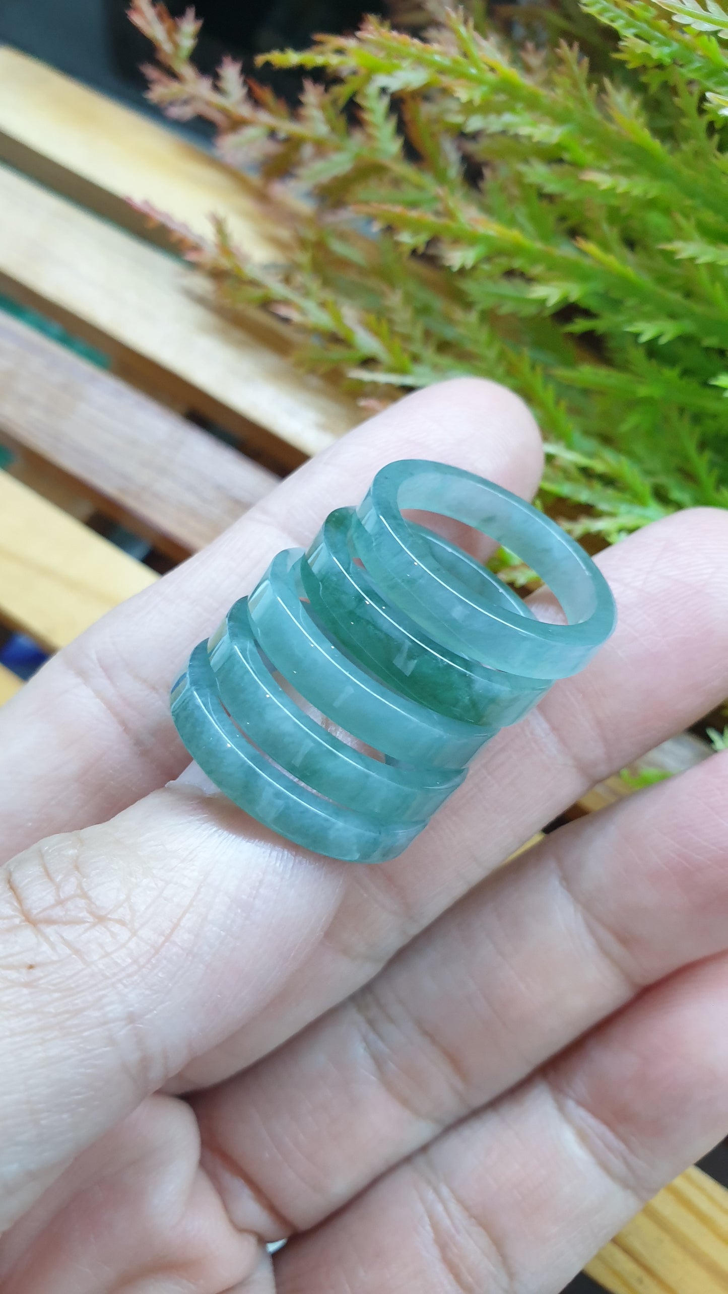 Stackable Icy Celadon Blue Jade Rings US8 Natural Jadeite Type A