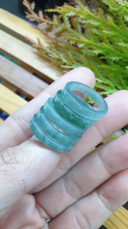 Stackable Icy Celadon Blue Jade Rings US8 Natural Jadeite Type A