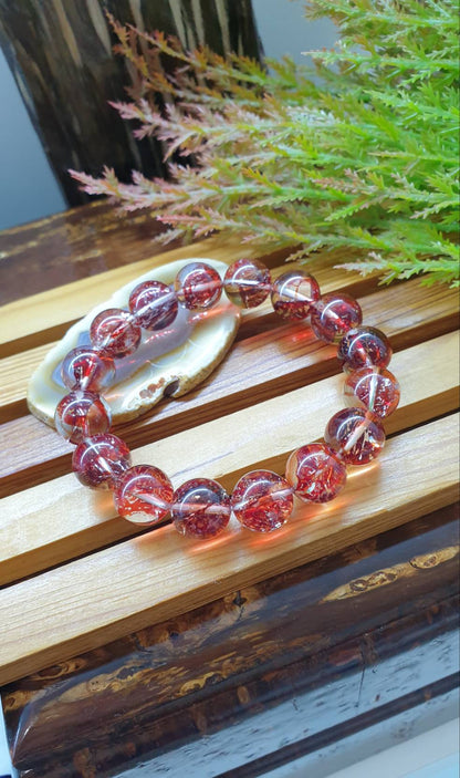 Fire Quartz Vitality Bracelet 16cm Natural Semiprecious Stone 12.5mm Beads