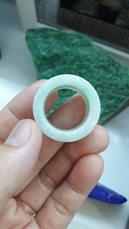Misty White Green Jade Archers Ring 11.5US Type A Natural Myanmar Jadeite
