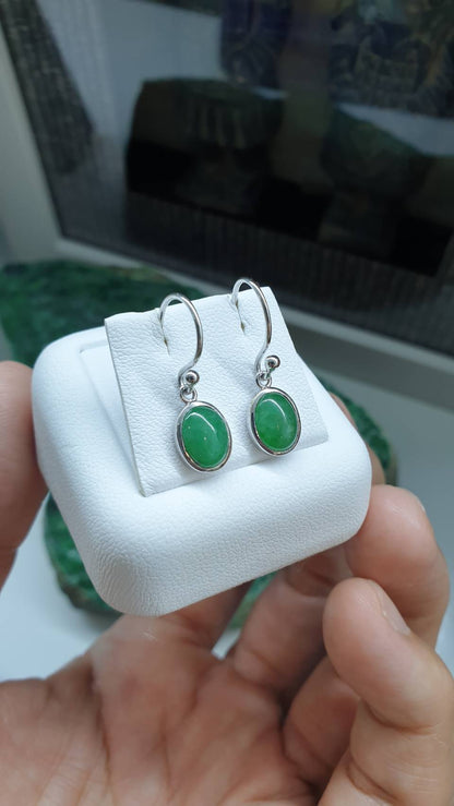 Apple Green Jade Sterling Silver Hook Earrings Type A Myanmar Fei Cui Jadeite