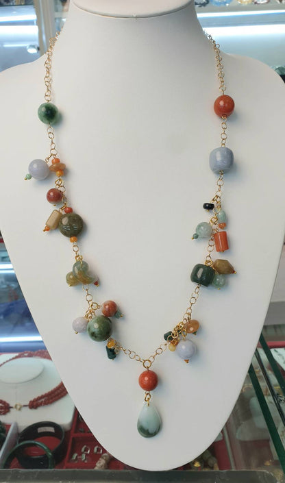 Jade Charmed Opera Necklace - Natural Jadeite and 14K Gold-Filled
