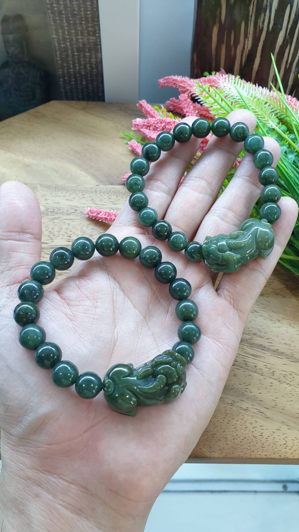Jade Pixiu Wealth Bracelets 17cm Deep Green Fei Cui Type A Natural Jadeite