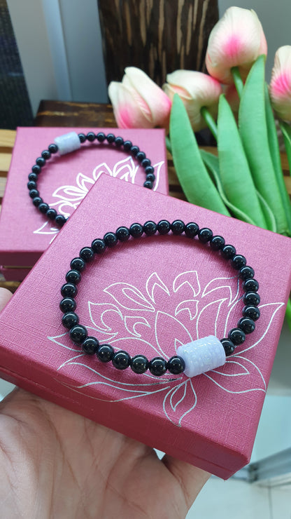 Black Jade Wish Fulfilling Bracelet 17cm Lavender Jade Ru Yi Charm Natural Jadeite