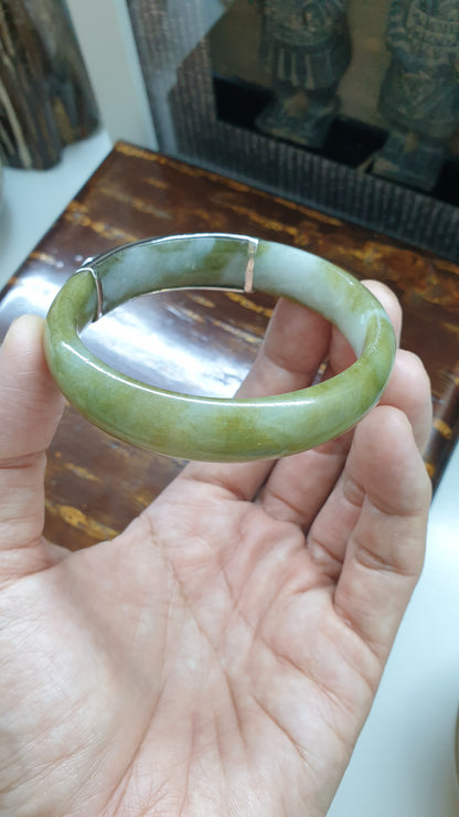 Yin Yang Jade Bangle (S 58 - 59) | Fei Cui Type A Jadeite & Sterling Silver | Statement Wrist Accessory