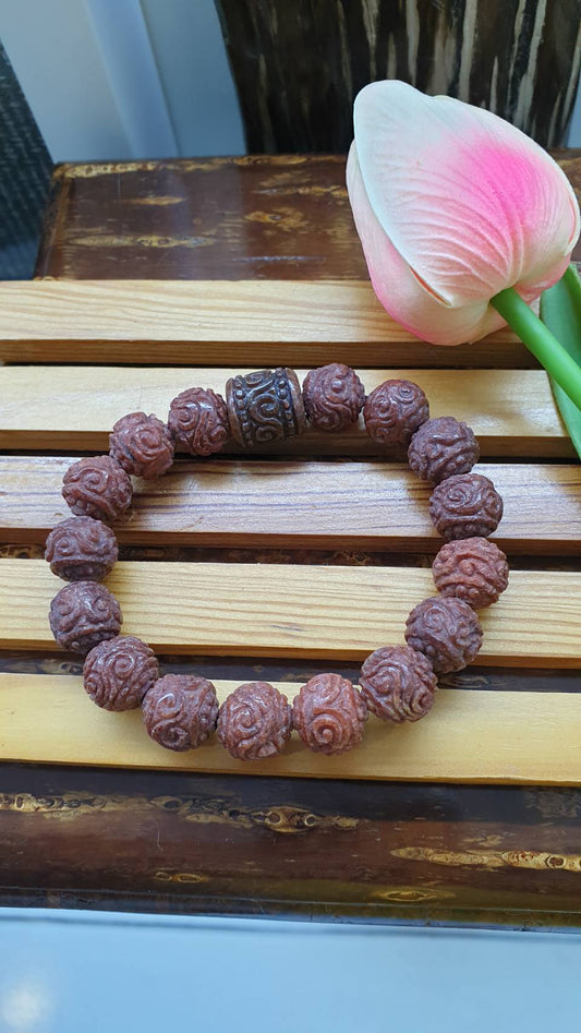 Vintage Ru Yi Bracelet 17 cm, Natural Brown Jade, Type A Myanmar Jadeite