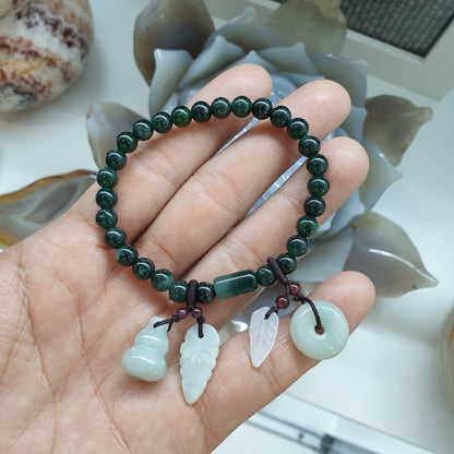 Multicharmed Deep Blue-Green Jade Bracelet | Type A Natural Jadeite