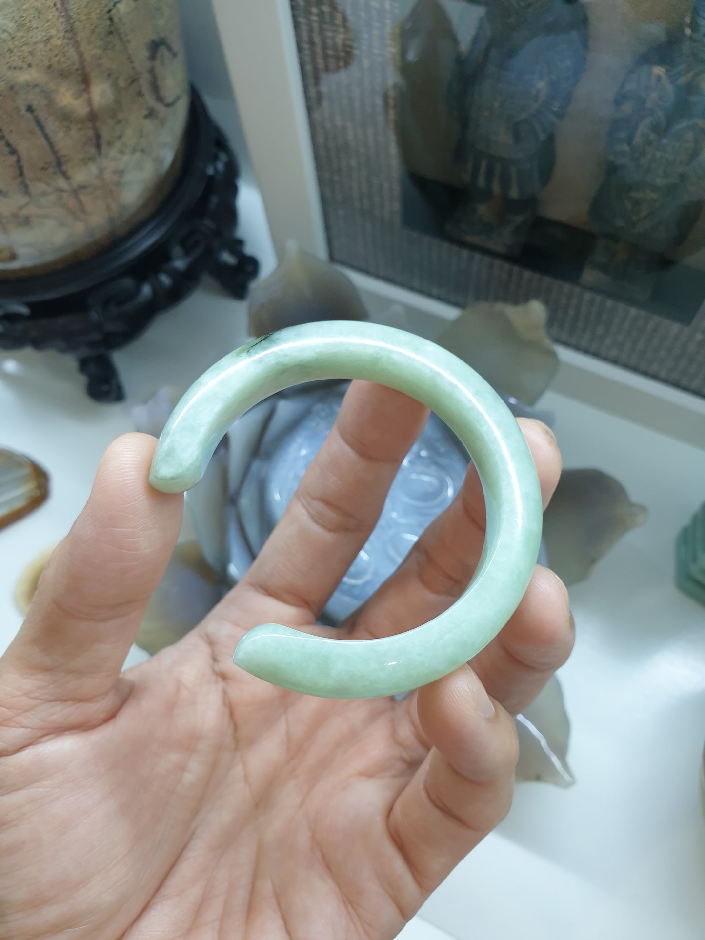 Jade Cuff Bangle Size 51 - 52 Type A - Natural Light Green Jadeite