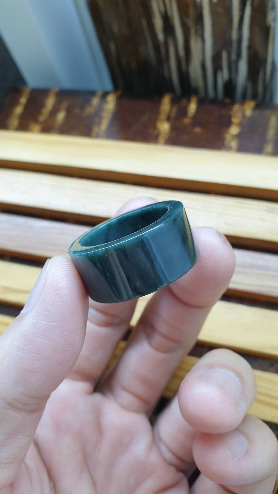 Jade Archer's Ring 12 US - Type A Natural Jadeite Gray Blue