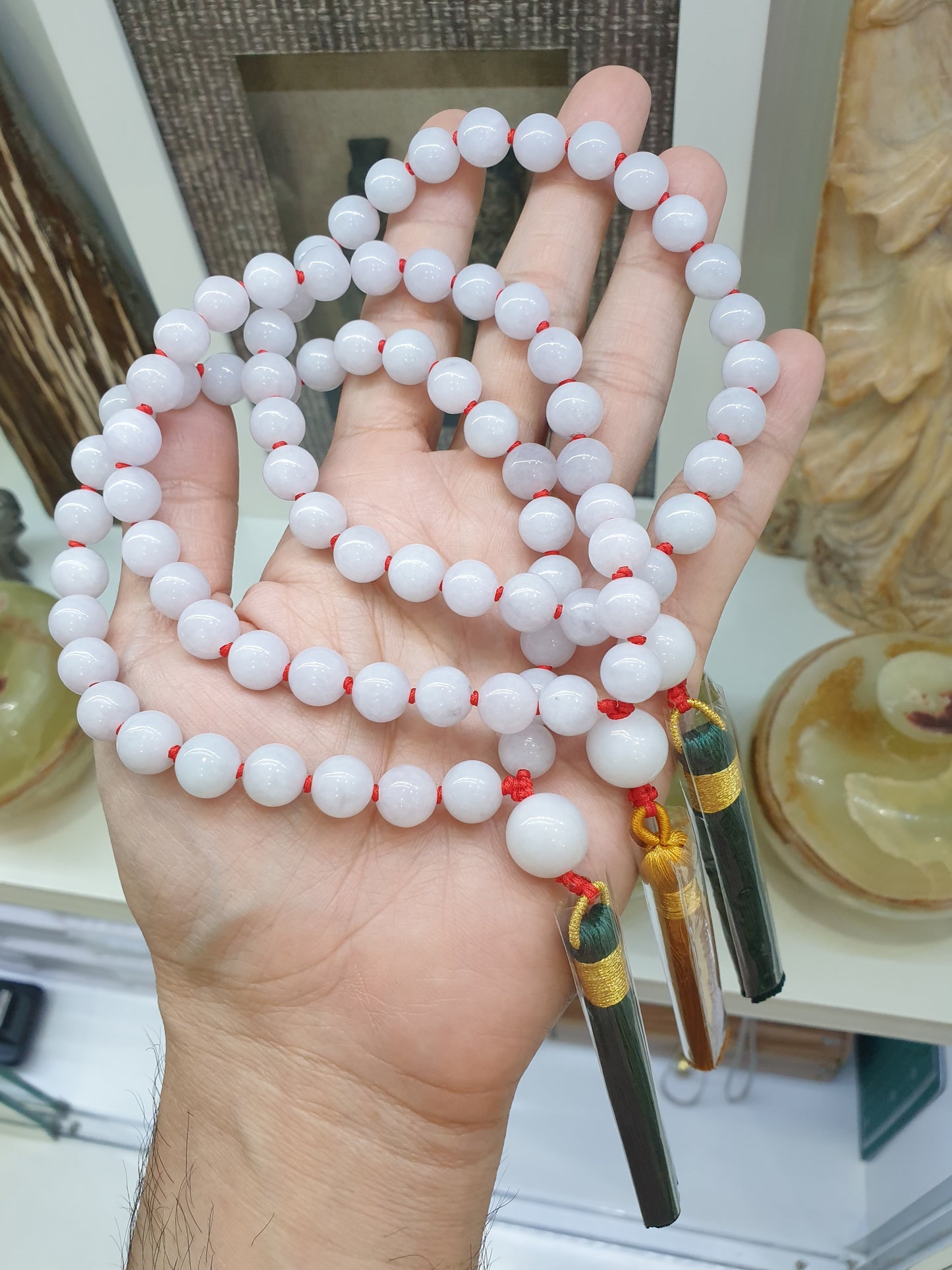 Jade Japa Mala | White Beads - Type A Jadeite | Handcrafted Lucky  Charms Ideal for Gifting 🎁