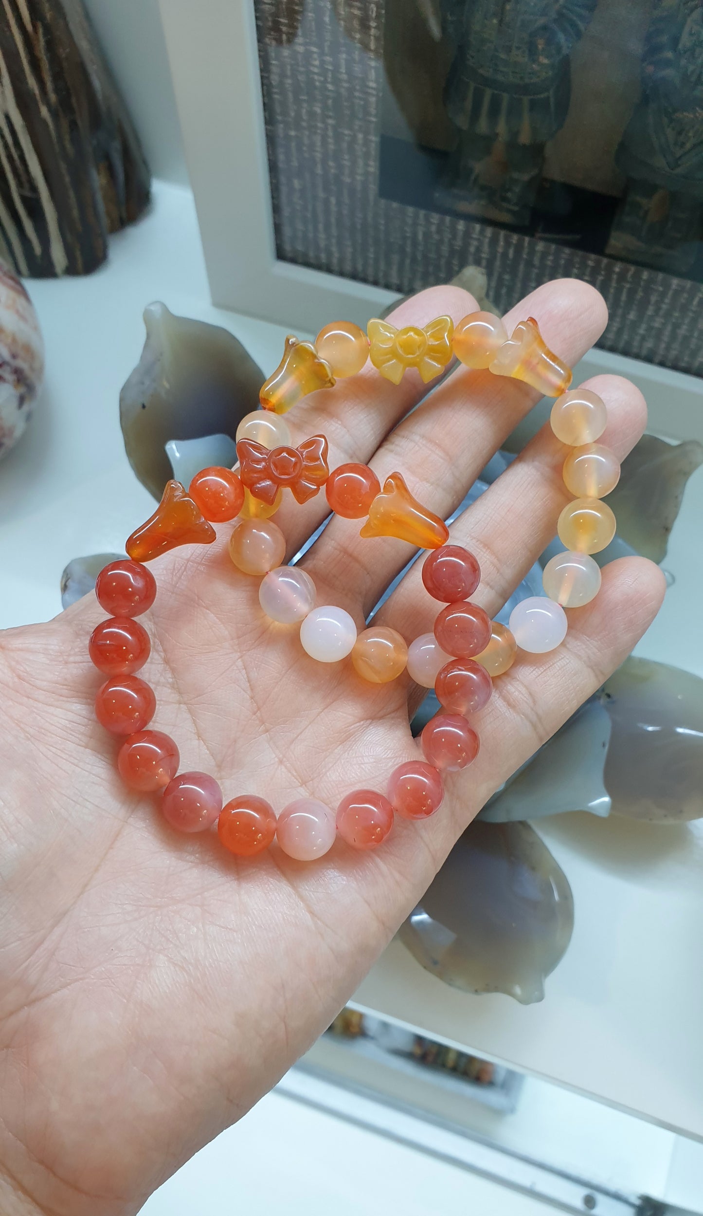 Peach Agate Wrist Candy Bracelets 17 cm - Natural Gemstone Beads, Charms