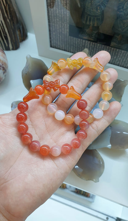 Peach Agate Wrist Candy Bracelets 17 cm - Natural Gemstone Beads, Charms