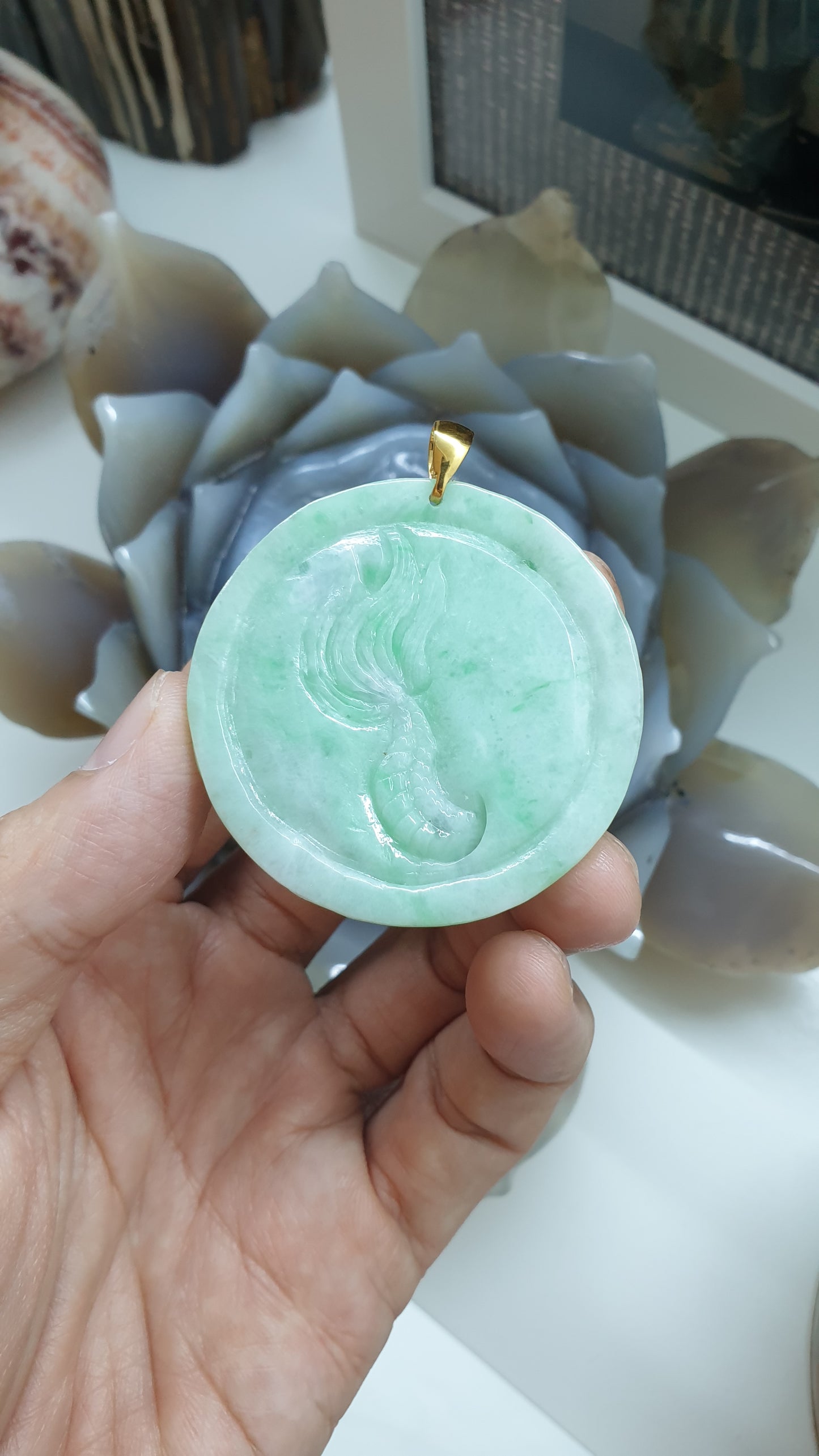 🐉 His or Hers Green–Lavender Jade Dragon Pendant | Solid 9K Gold Bail | Type A Natural Jadeite
