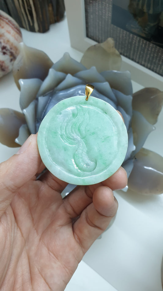9K Gold Jade Dragon Pendant Green Lavender Type A Natural Jadeite