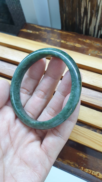 Jade Bangle S58.3 Type A Myanmar Jadeite Natural Forest Green