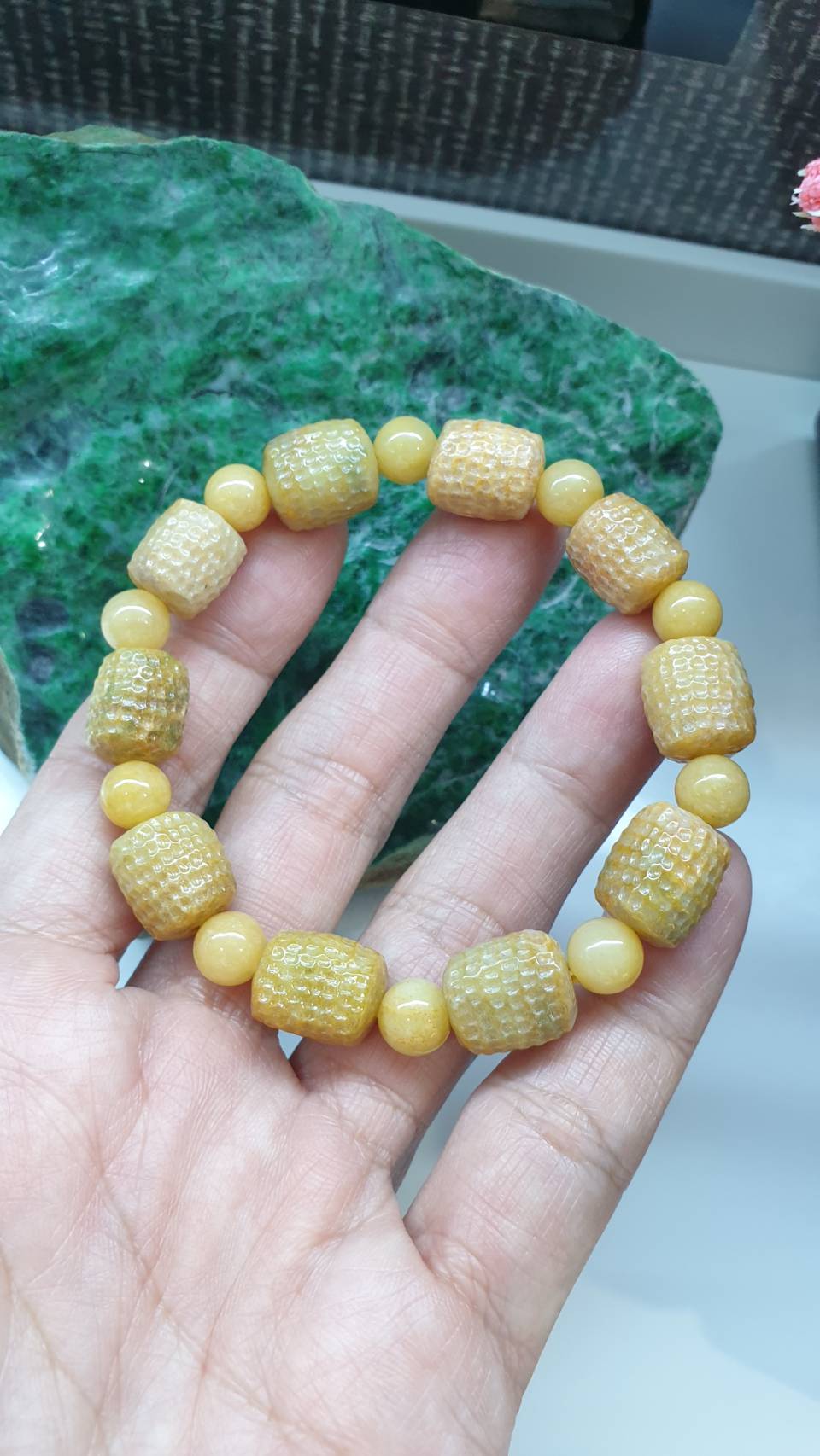 Honey Jade Bracelet 18cm Alternating Type A Beads Myanmar Natural Jadeite