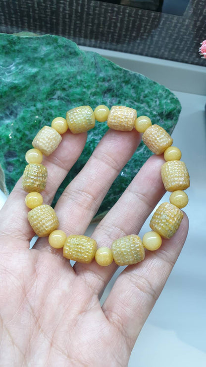 Honey Jade Bracelet 18cm Alternating Type A Beads Myanmar Natural Jadeite