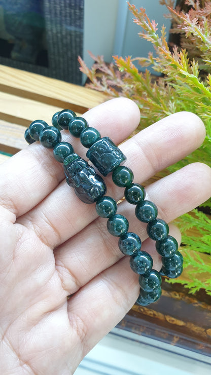 Blue Jade Stack Bracelets 17cm Pixiu and Ru Yi Luckycharms Type A Natural Jadeite