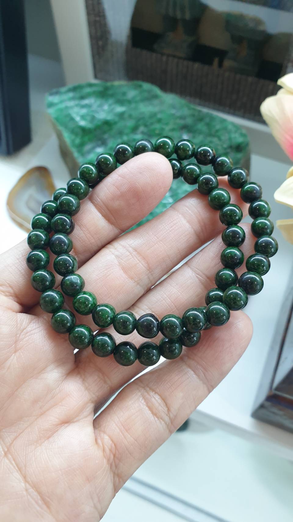 Chrome Green Myanmar Jade 17cm Bracelet - Type A Natural Jadeite 7mm Beads