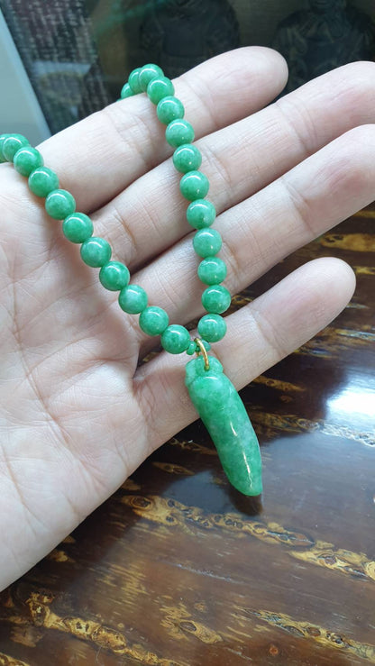 Jade Princess Necklaces (18") | 9K Gold Lobster Lock | Type A - Natural Apple Green Jadeite