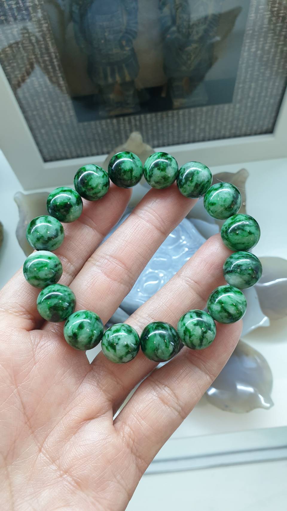 Jade Vintage Beads Bracelet (17 cm) | Marbled Green, Type A Natural Jadeite | Collector's Item