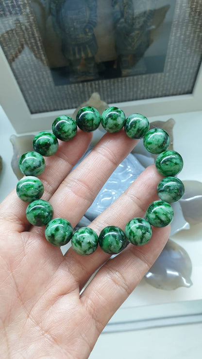 Jade Vintage Beads Bracelet (17 cm) | Marbled Green, Type A Natural Jadeite | Collector's Item