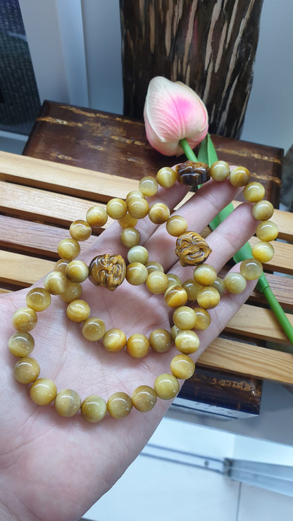 Tiger Eye Happy Buddha Prosperity Bracelets 17cm - Natural Stone Beads
