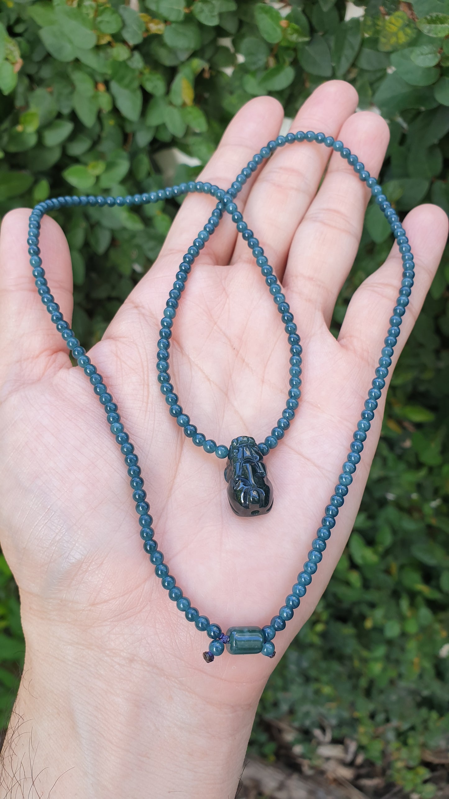 Jade Pixiu Necklace 24inch Type A Lavender Blue Jadeite Beads