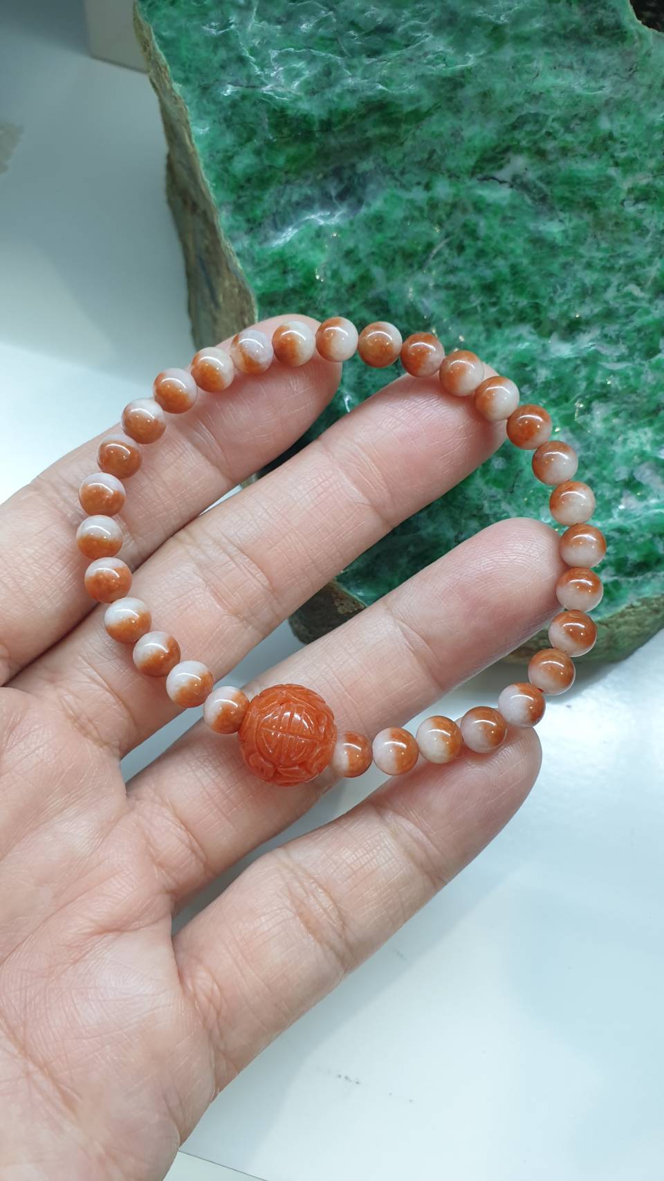 Jade Ru Yi Wish Bracelet 17cm Type A Myanmar Jadeite Natural Two Toned Beads