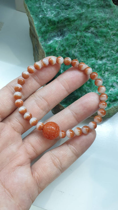 Jade Ru Yi Wish Bracelet 17cm Type A Myanmar Jadeite Natural Two Toned Beads