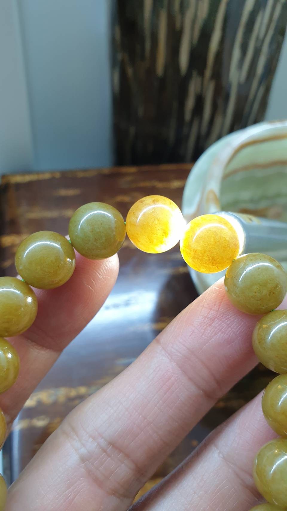 Honey Brown Jade Bracelet 17cm Type A Myanmar Jadeite His or Hers Beaded Wristband