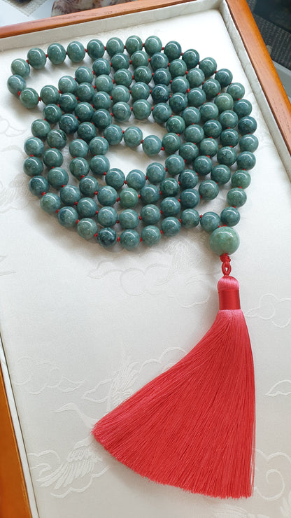 108 Jade Beads Japa Mala | Type A Natural Jadeite | Handcrafted Meditation Beads