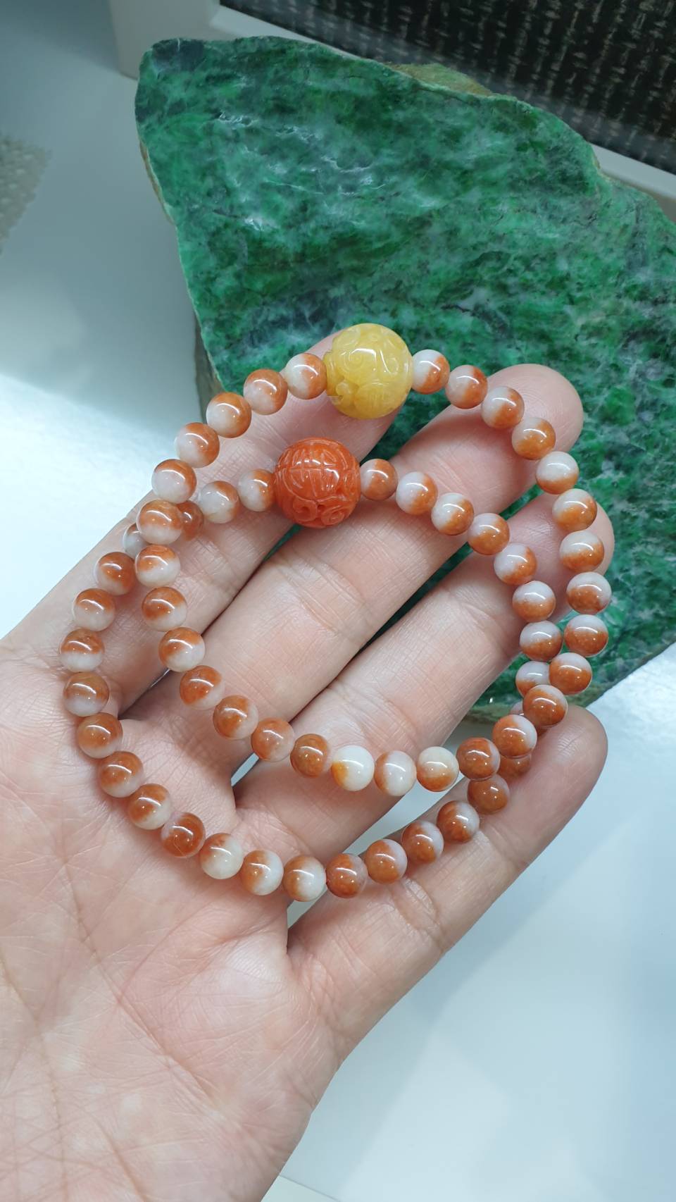 Jade Ru Yi Wish Bracelet 17cm Type A Myanmar Jadeite Natural Two Toned Beads