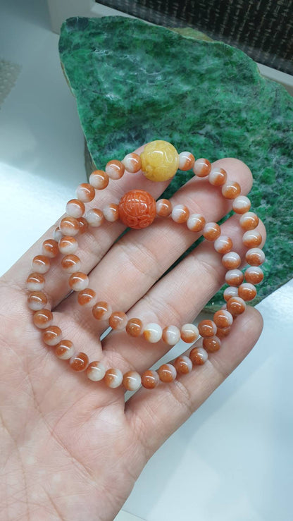 Jade Ru Yi Wish Bracelet 17cm Type A Myanmar Jadeite Natural Two Toned Beads