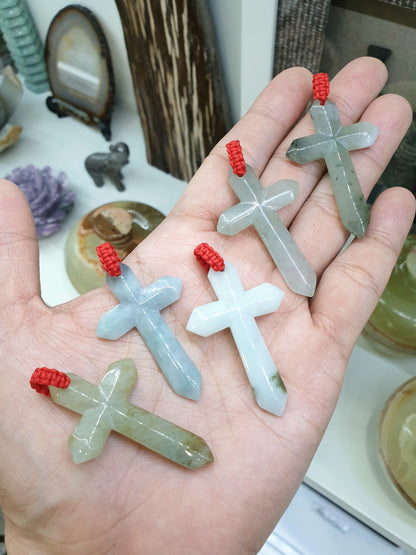 Jade Cross Pendant (Random Pick) | Fei Cui - Type A Jadeite | Lucky Red Thread Bail