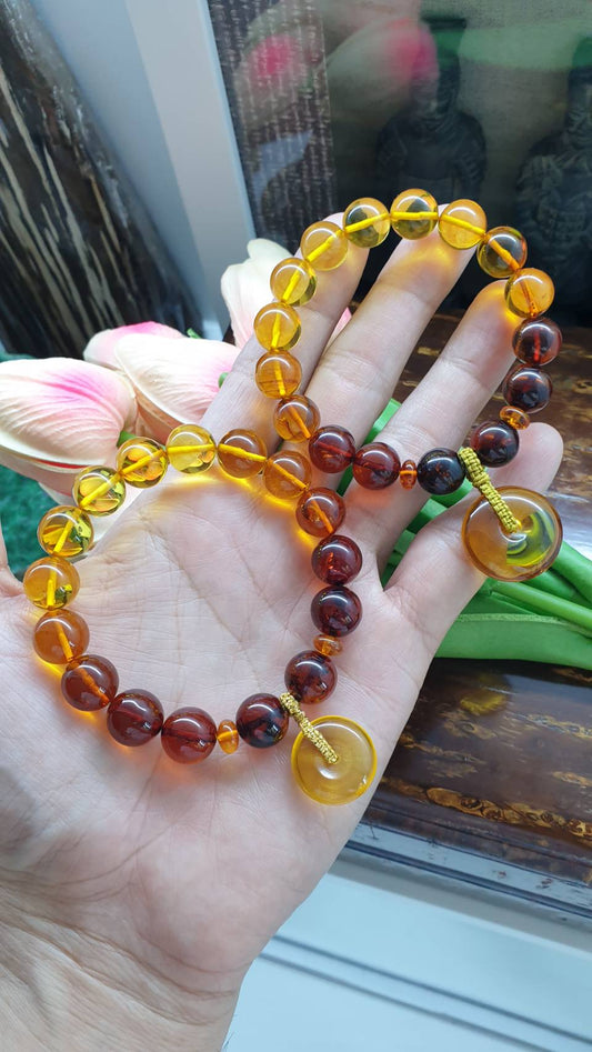 Amber Ping An Kou Charm Bracelet | Natural Stone Beads | Lucky Charm Wrist Candy For Her