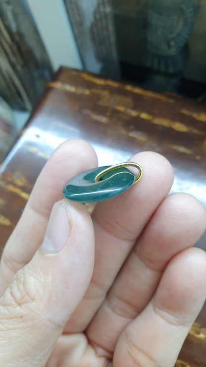 Blue Jade Ping An Kou & Solid 18K Gold | Fei Cui - Type A Jadeite | His or Hers Spinning Pendant