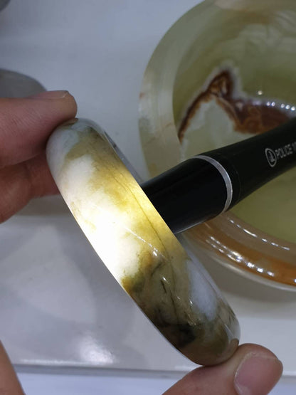 Honey Jade Bangle S52 Type A Myanmar Natural Jadeite Two Toned