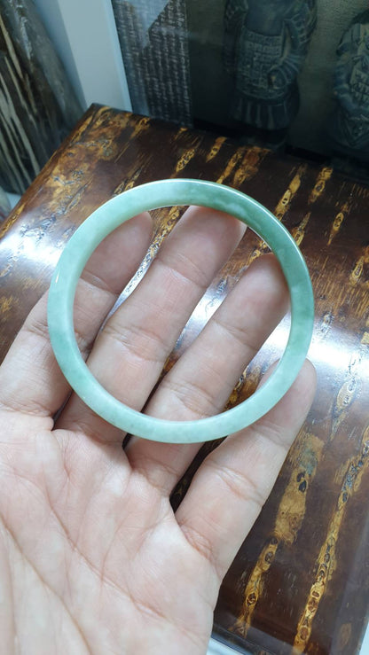 Green Jade Slim Bangle (Two-toned) (Size 56 - 57) | Type A Natural Jadeite