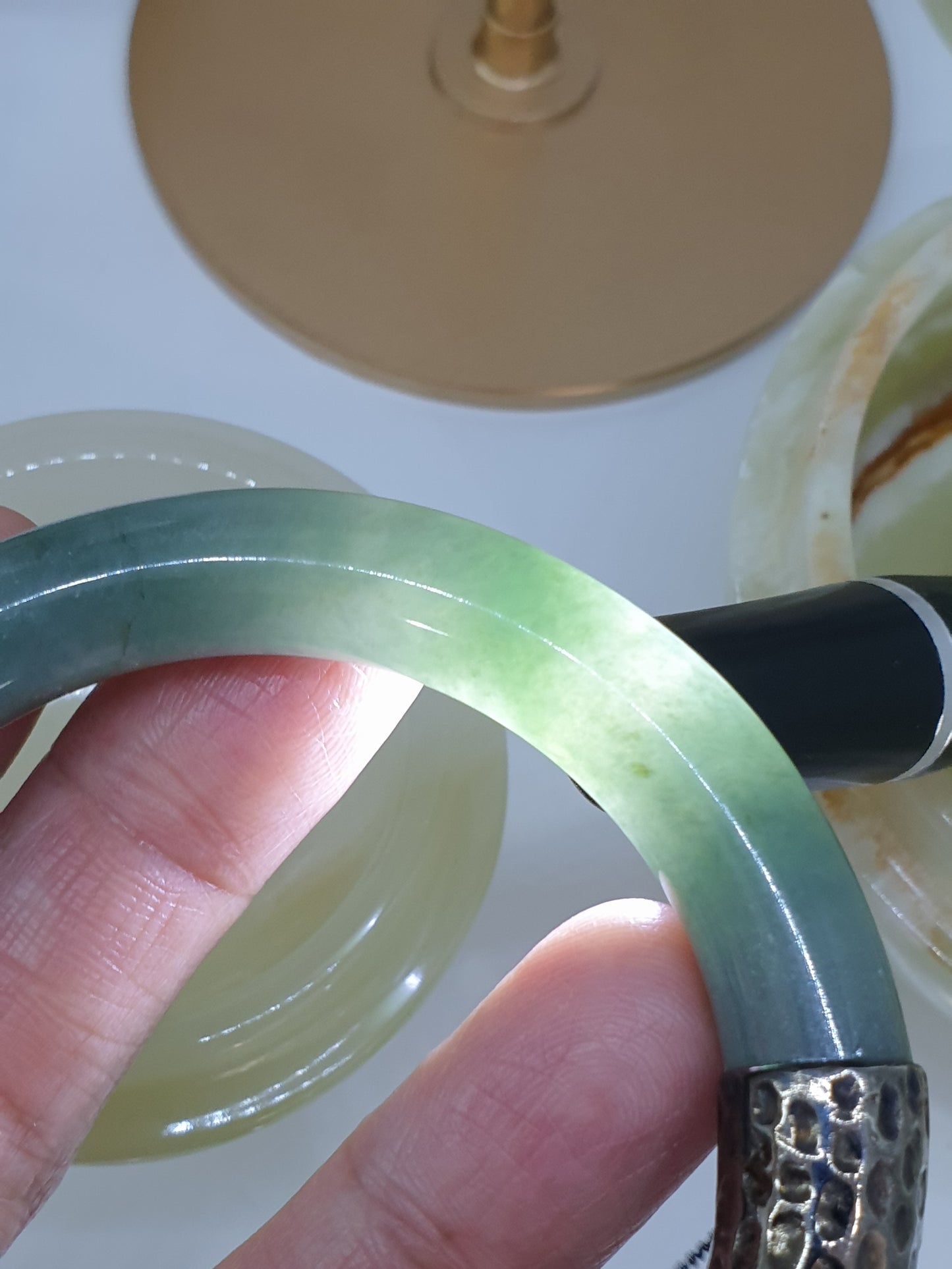 Green Jade Split Bangle, Cylindrical (S 61) | Sterling Silver | Authentic Fei Cui Jade | Elegant Wrist Accessory for Him or Her