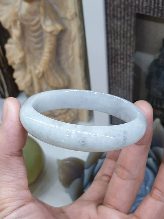 White Jade Vintage Bangle S58 Type A Myanmar Jadeite Black Sesame Dots