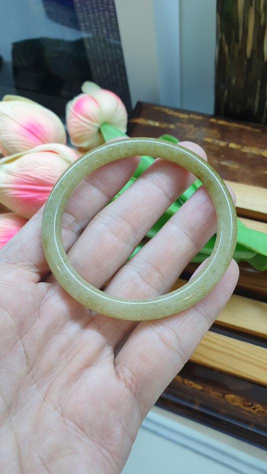 Slim Cylindrical Honey Jade Bangle S56 Vintage Authentic Type A Jadeite