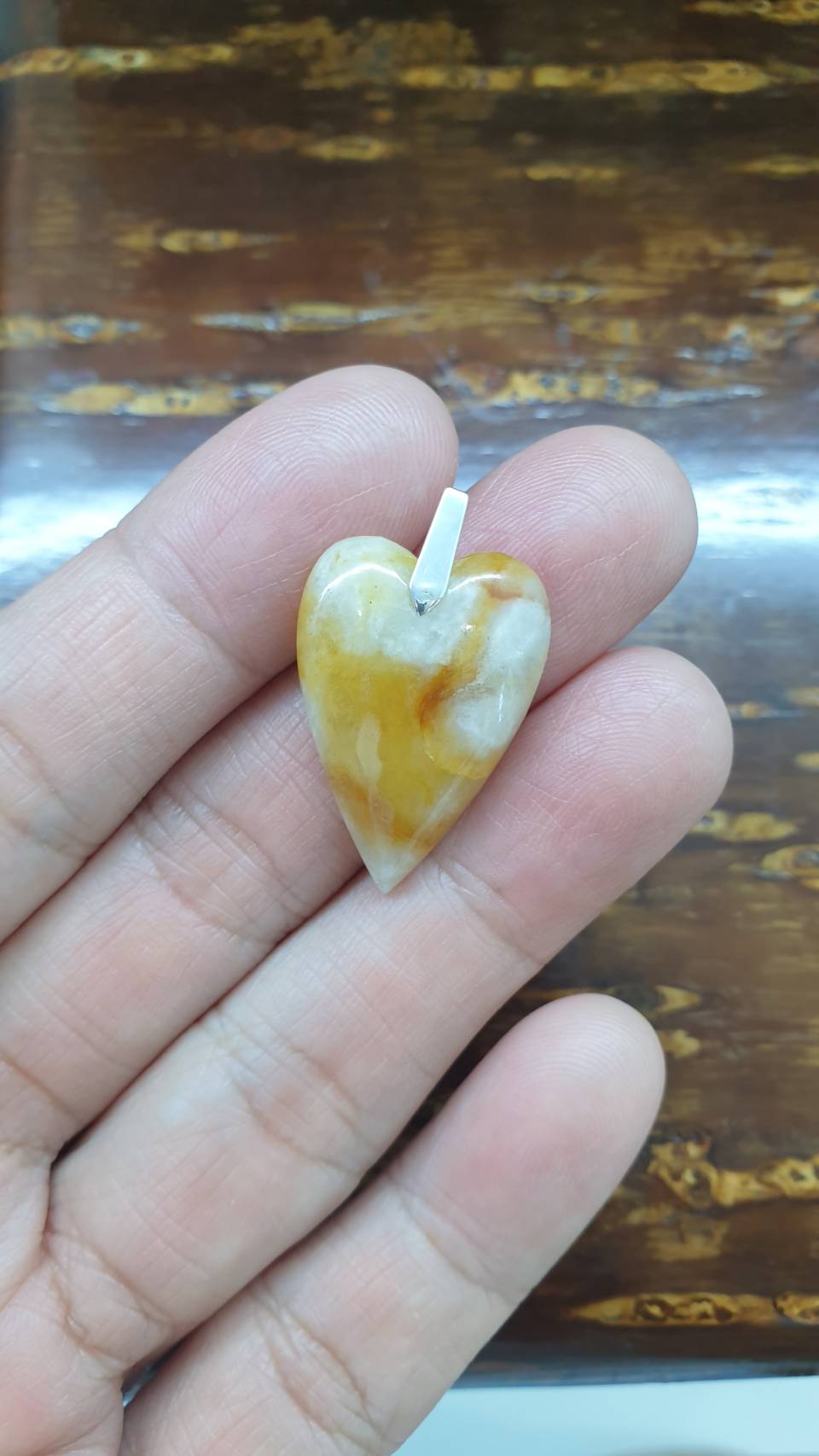 Honey Jade Heart Pendant Type A Natural Jadeite Sterling Silver S925